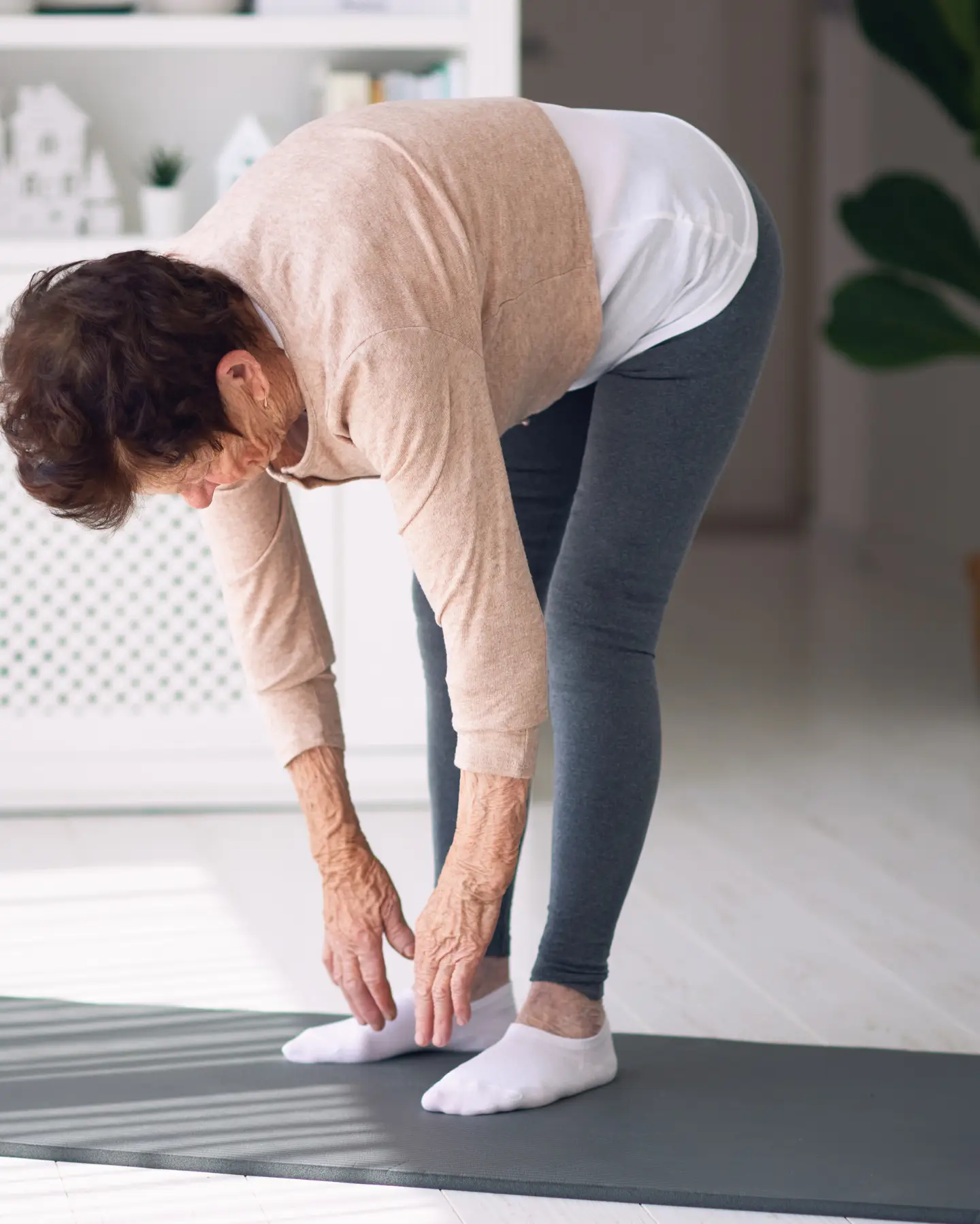 Lady home workout stretch